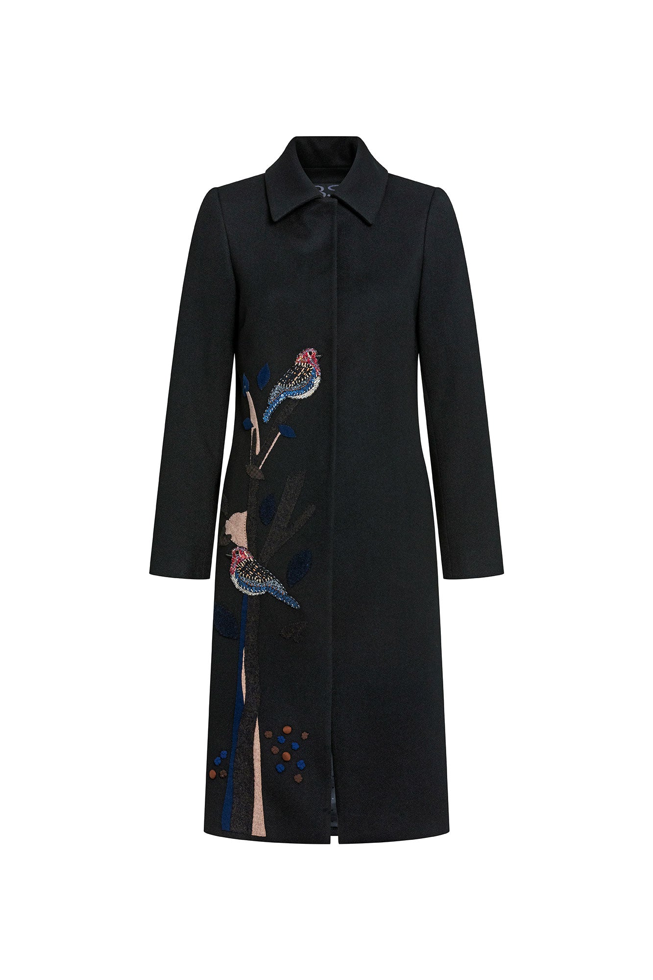 Carlota Branch Embroidery Coat — Black
