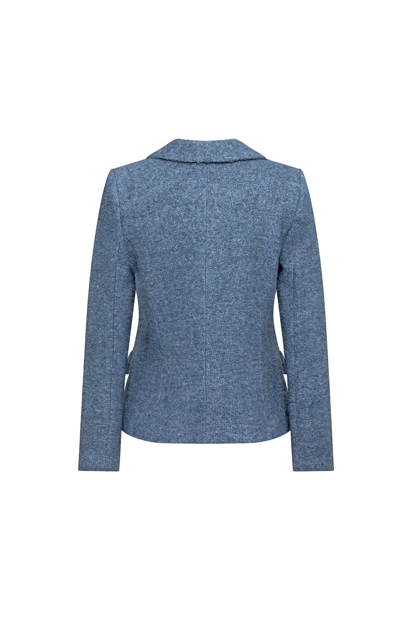The Juan Steel Blue Bouclé Blazer — front view
