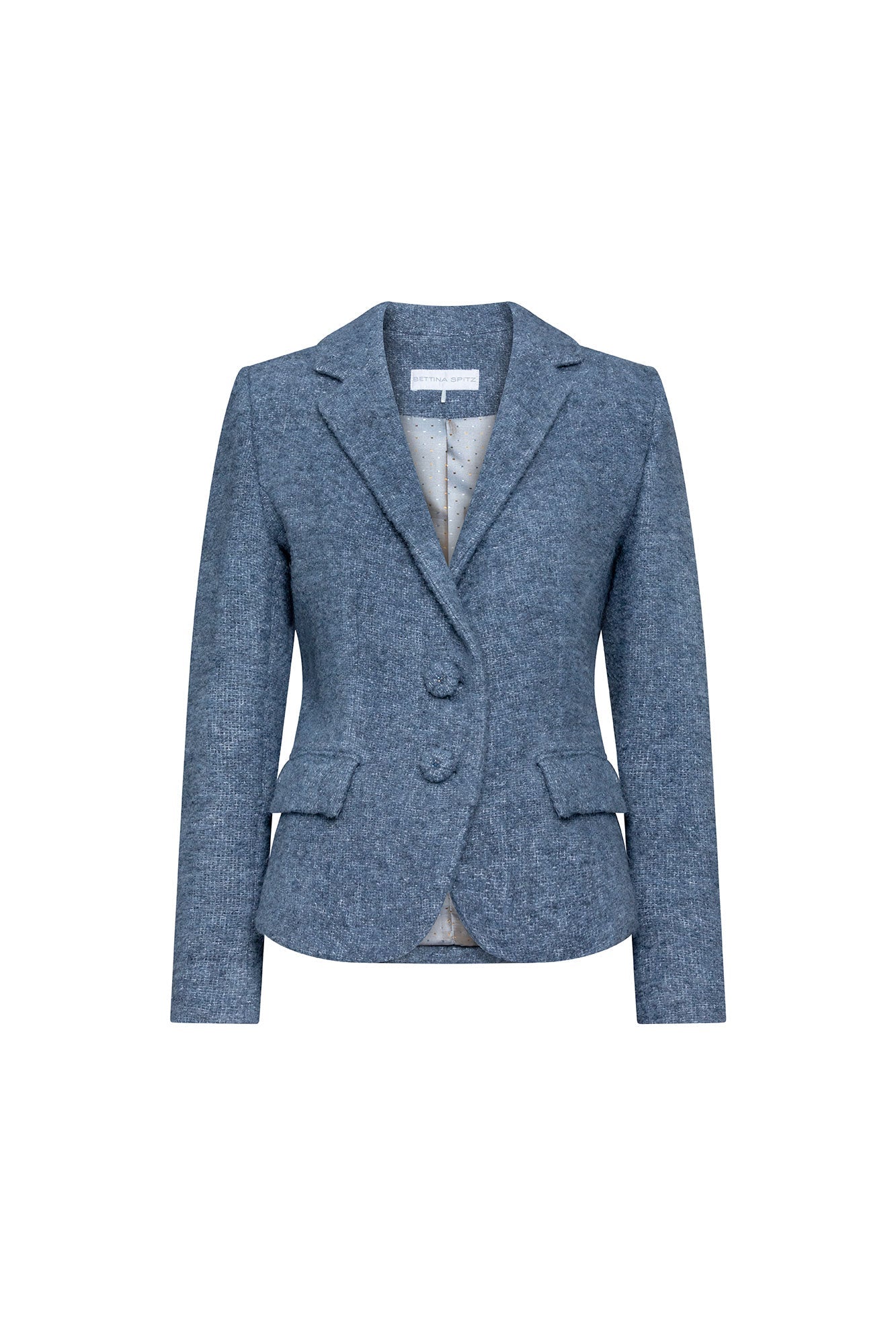 The Juan Steel Blue Bouclé Blazer — back view