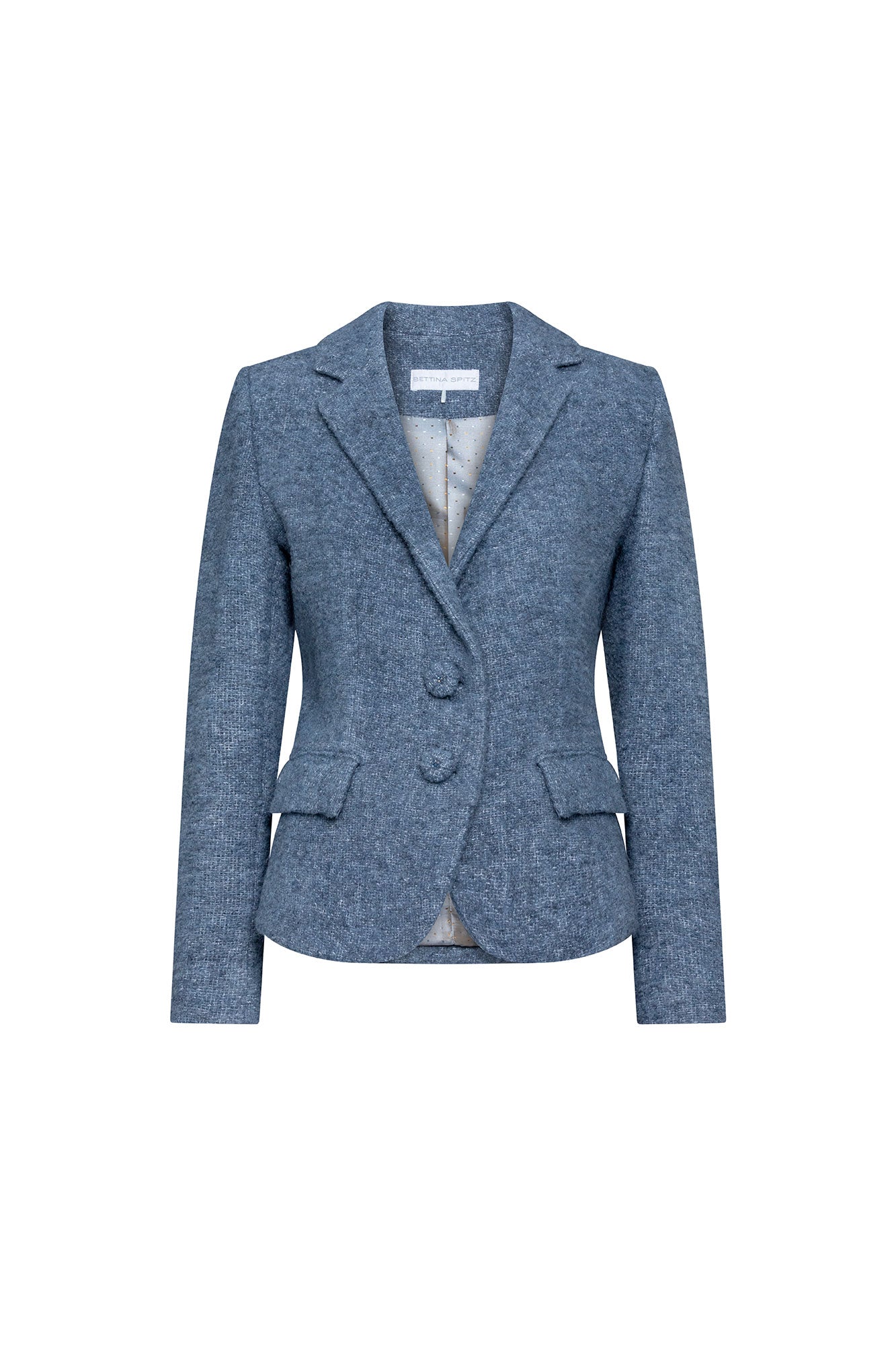 The Juan Steel Blue Bouclé Blazer — back view