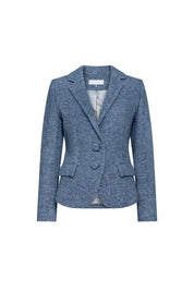 The Juan Steel Blue Bouclé Blazer — back view