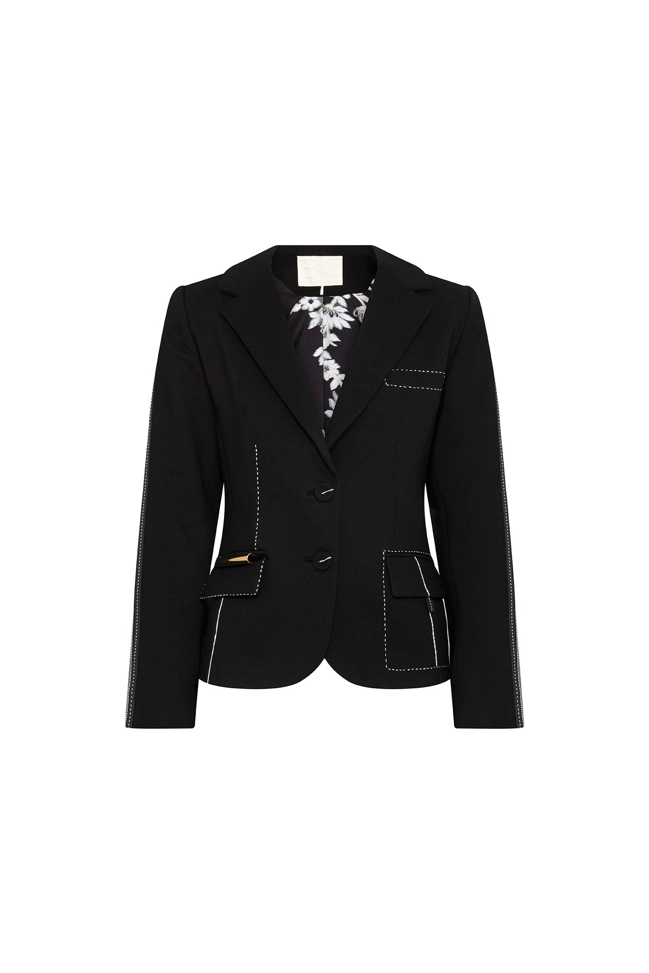Black topstitched blazer - front view