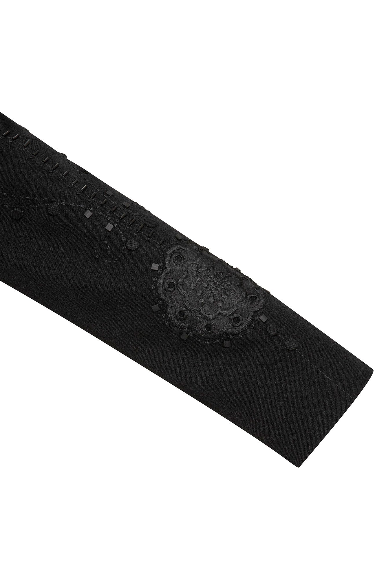 Black guipure flower long blazer - cuff medallion detail