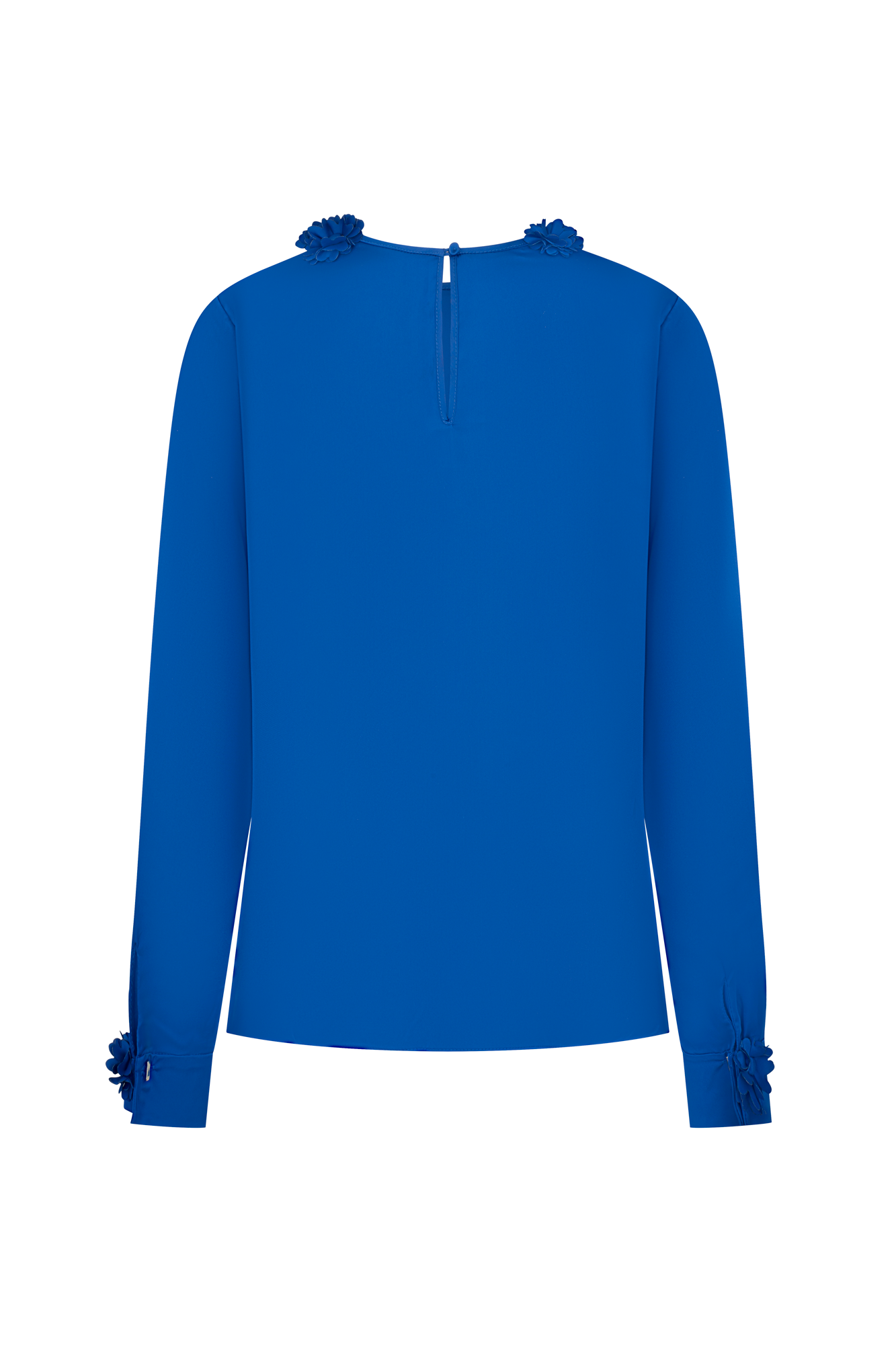 Blusa Sesgo Cuello Pétalos Manc. Azul