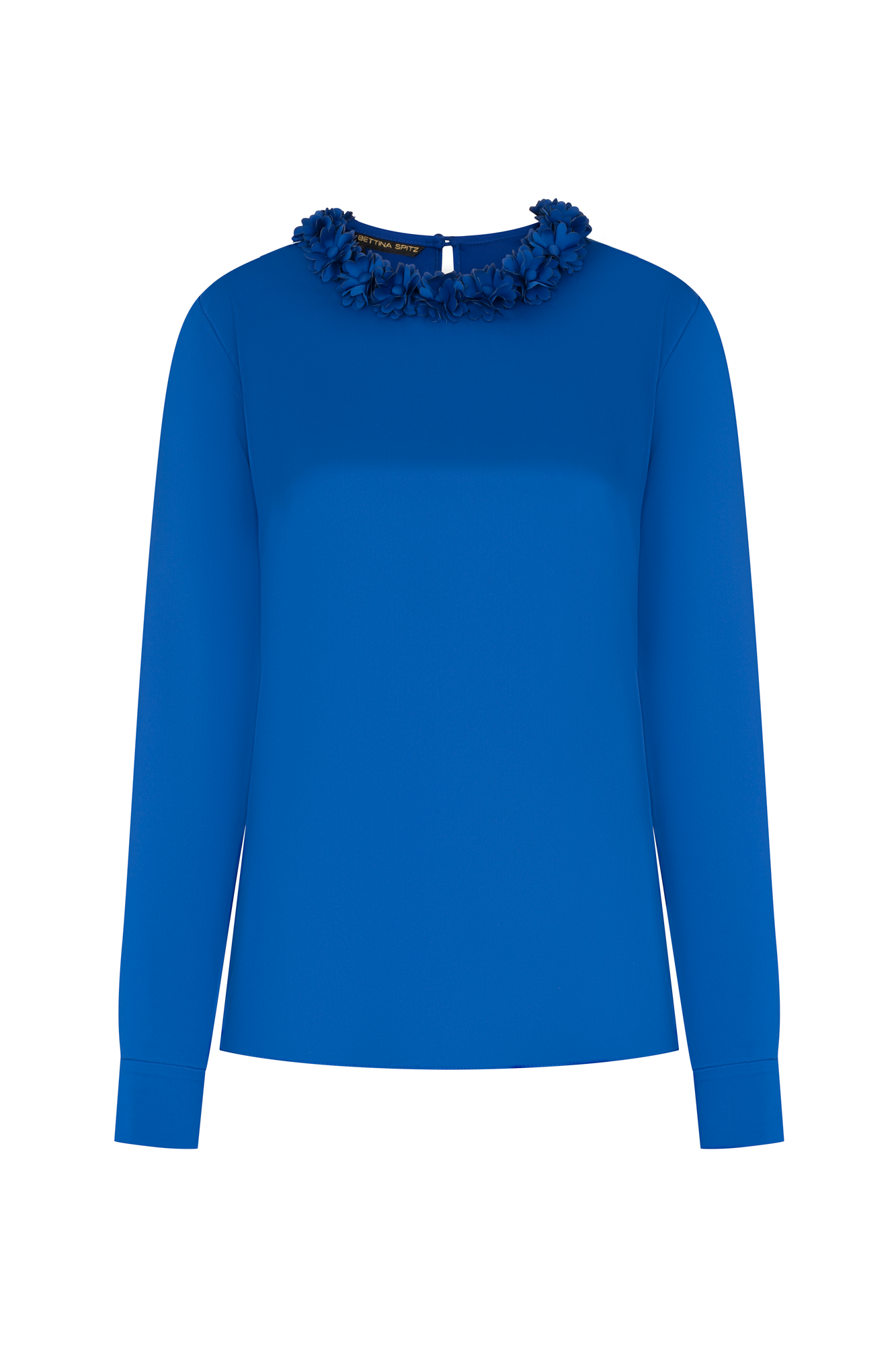 Blusa Sesgo Cuello Pétalos Manc. Azul
