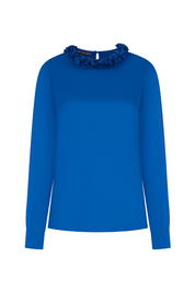 Blusa Sesgo Cuello Pétalos Manc. Azul