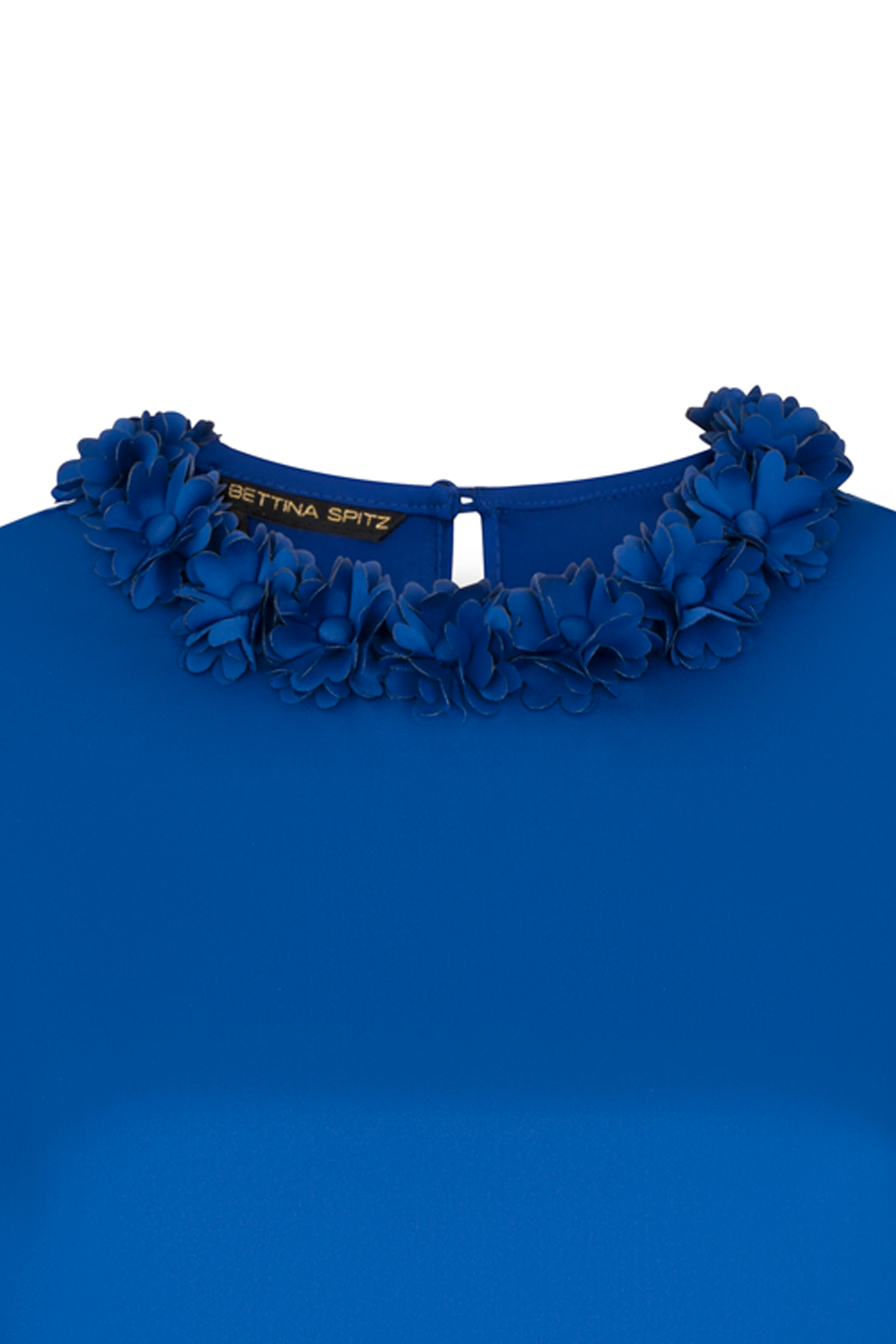 Blusa Sesgo Cuello Pétalos Manc. Azul
