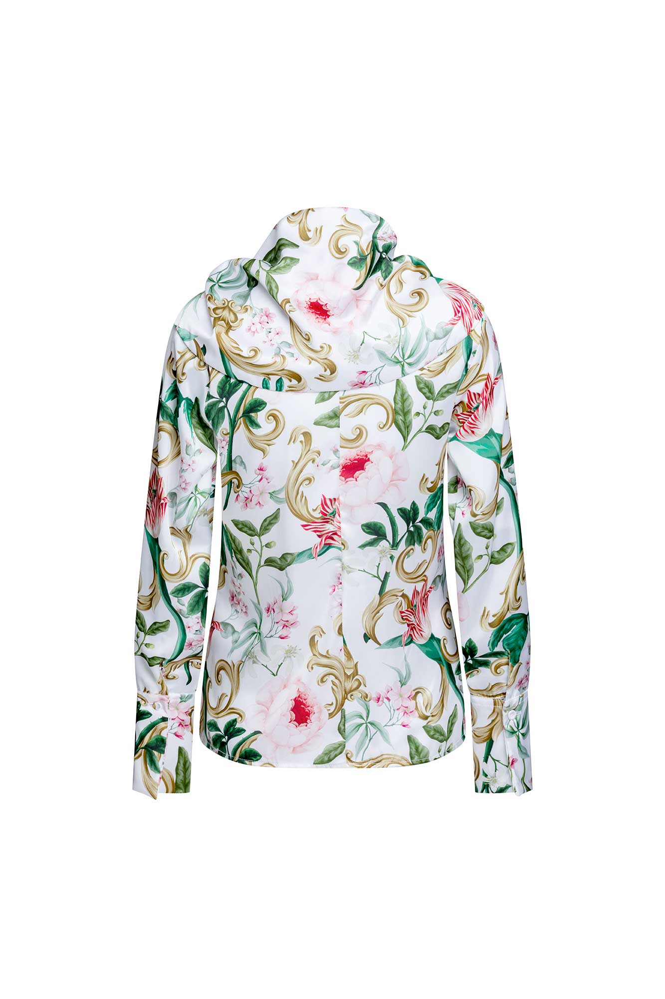 Floral Scarf-Collar Blouse – Ivory