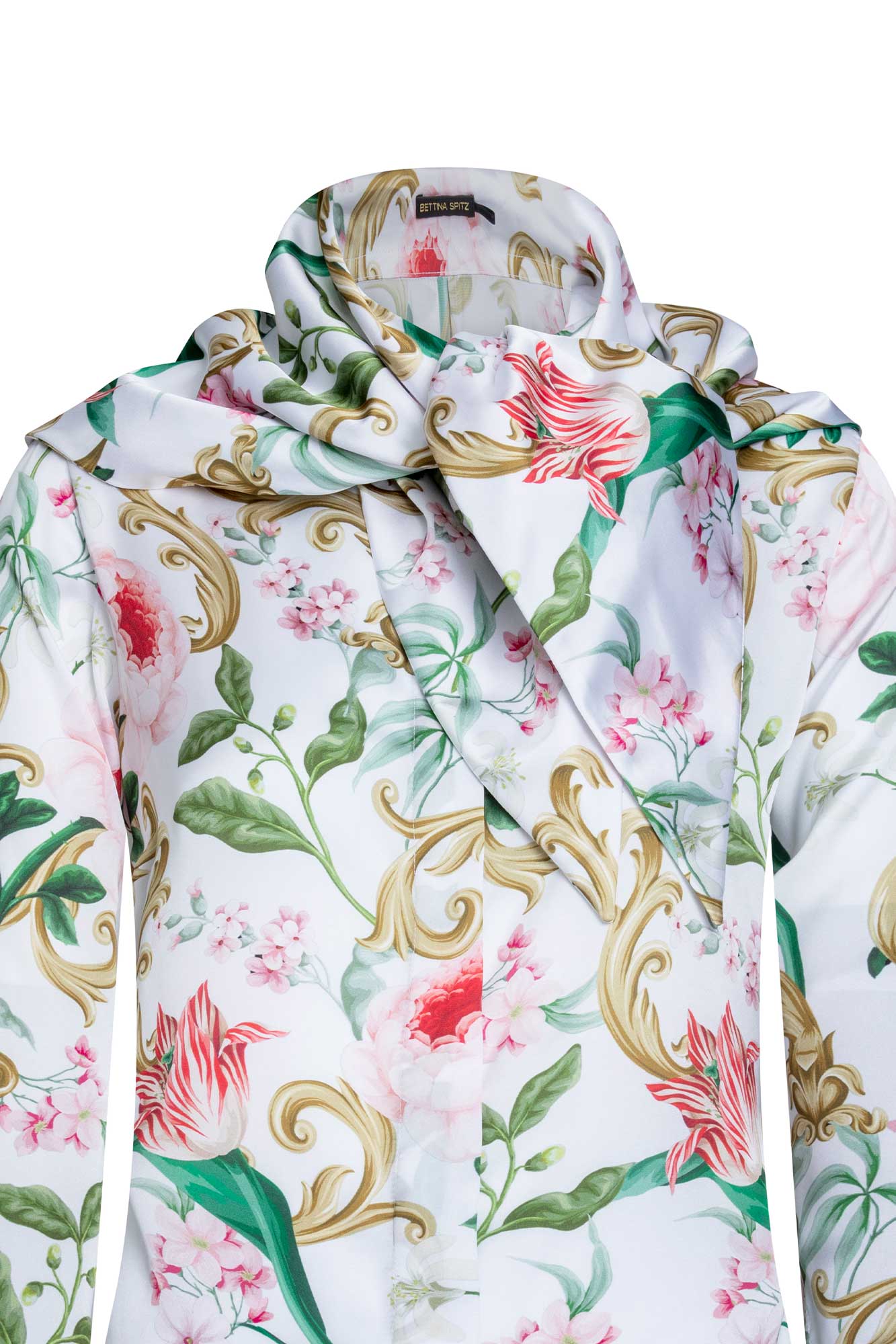 Floral Scarf-Collar Blouse – Ivory