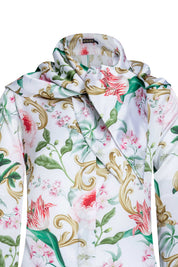 Floral Scarf-Collar Blouse – Ivory