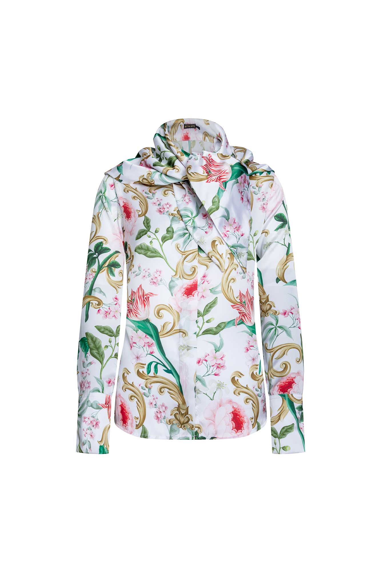 Floral Scarf-Collar Blouse – Ivory