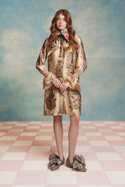 Long Blouse with Scarf Collar – Frames Print