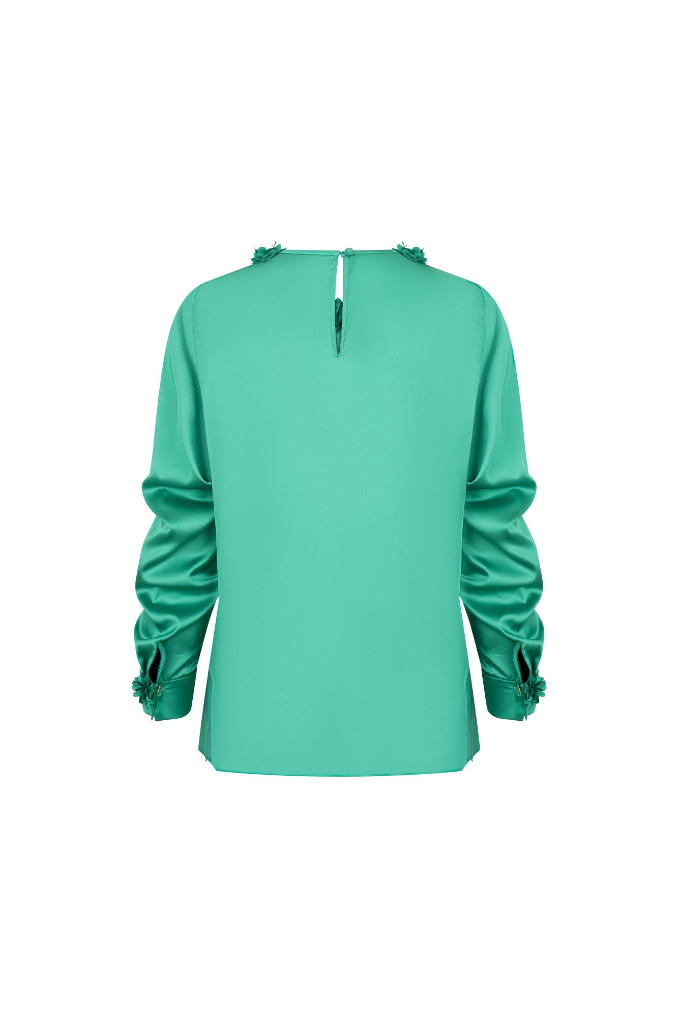 Blusa Sesgo Cuello Pétalos Manc. Verde