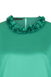 Blusa Sesgo Cuello Pétalos Manc. Verde