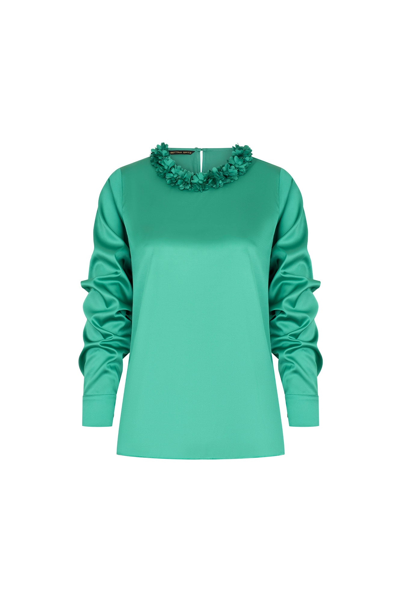 Blusa Sesgo Cuello Pétalos Manc. Verde