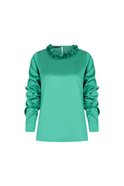 Blusa Sesgo Cuello Pétalos Manc. Verde