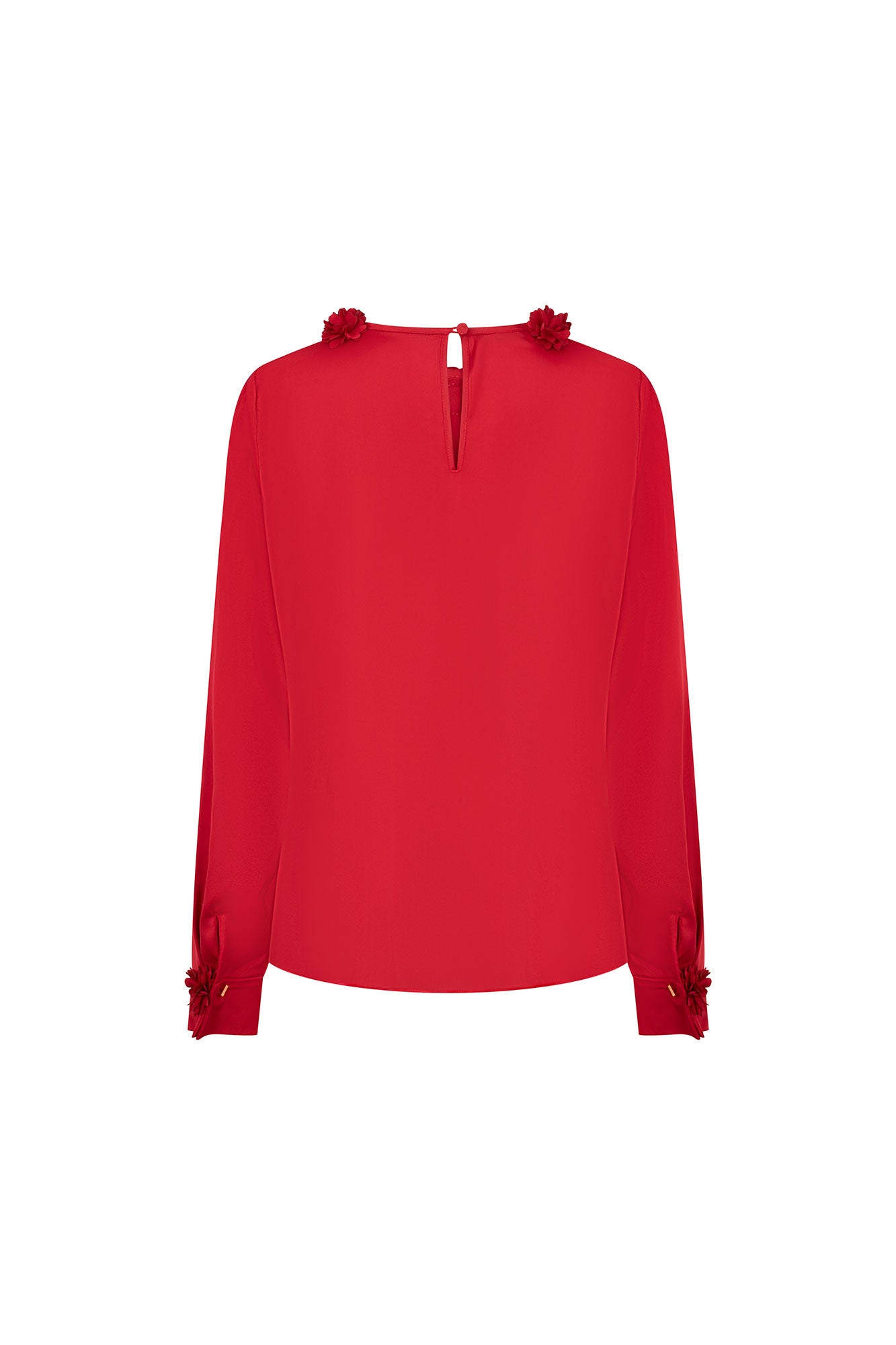 Blusa Sesgo Cuello Pétalos Rojo