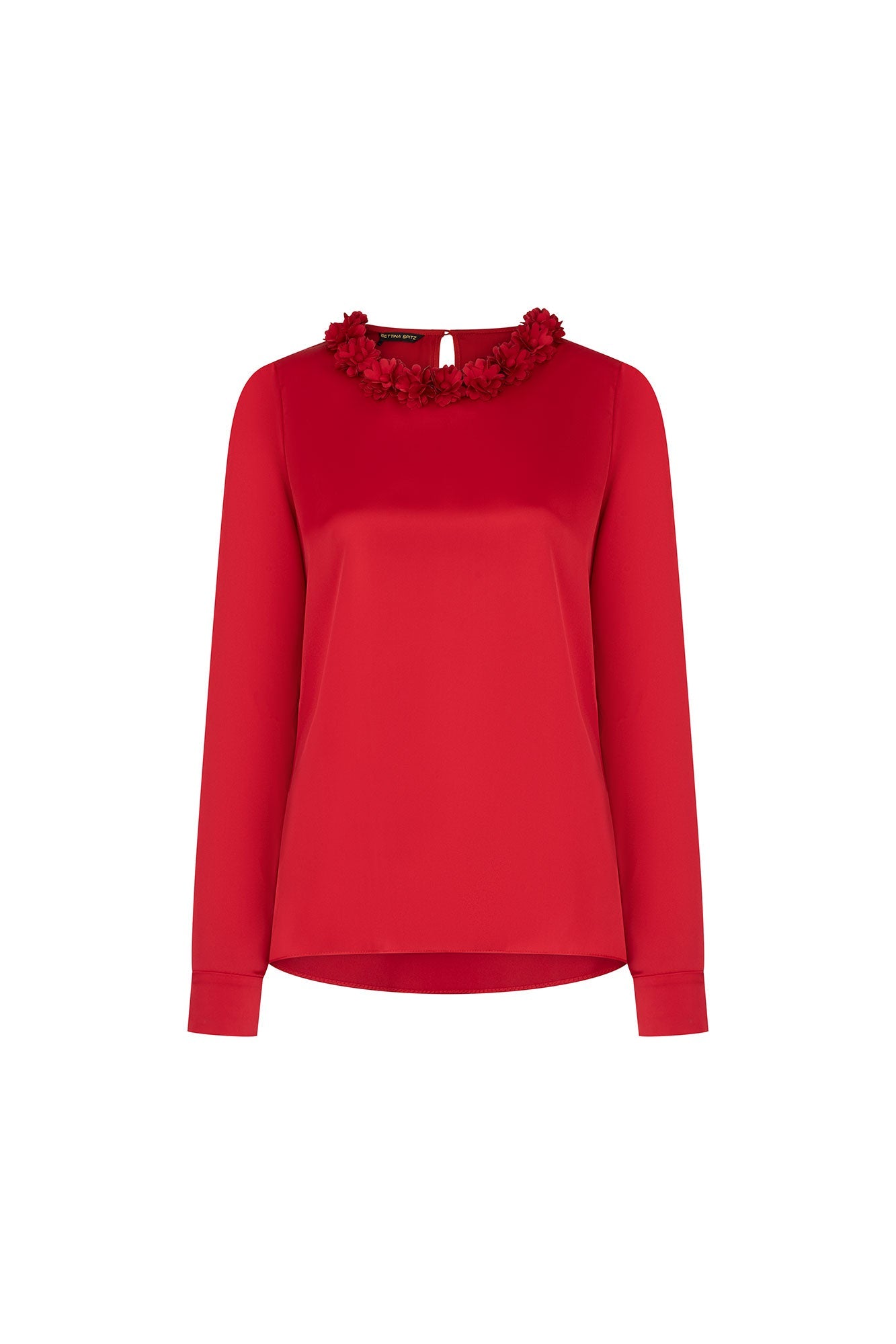 Blusa Sesgo Cuello Pétalos Rojo