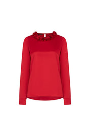 Blusa Sesgo Cuello Pétalos Rojo