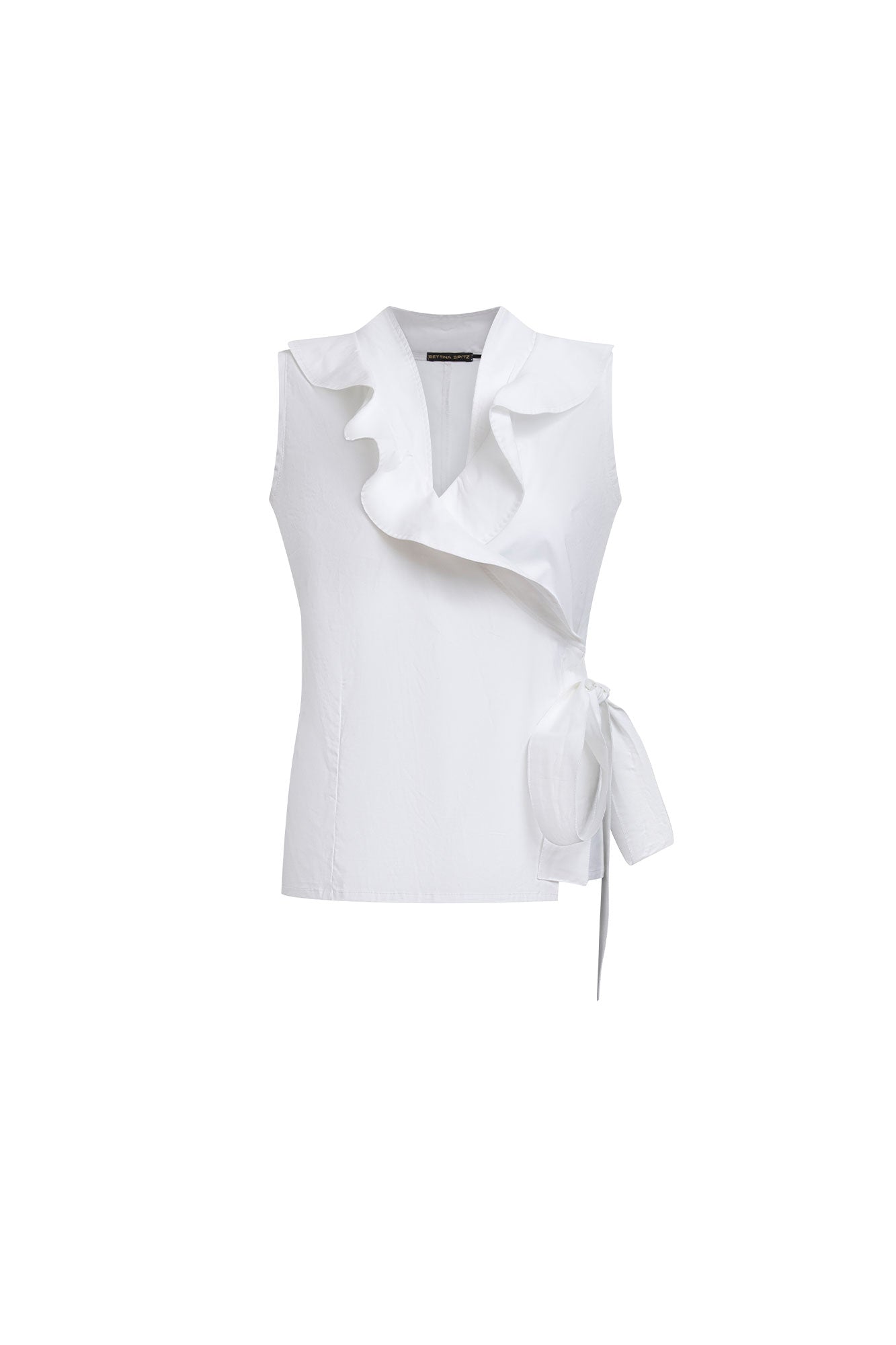 Ruffle Wrap Sleeveless Blouse – White