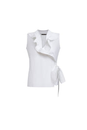 Ruffle Wrap Sleeveless Blouse – White