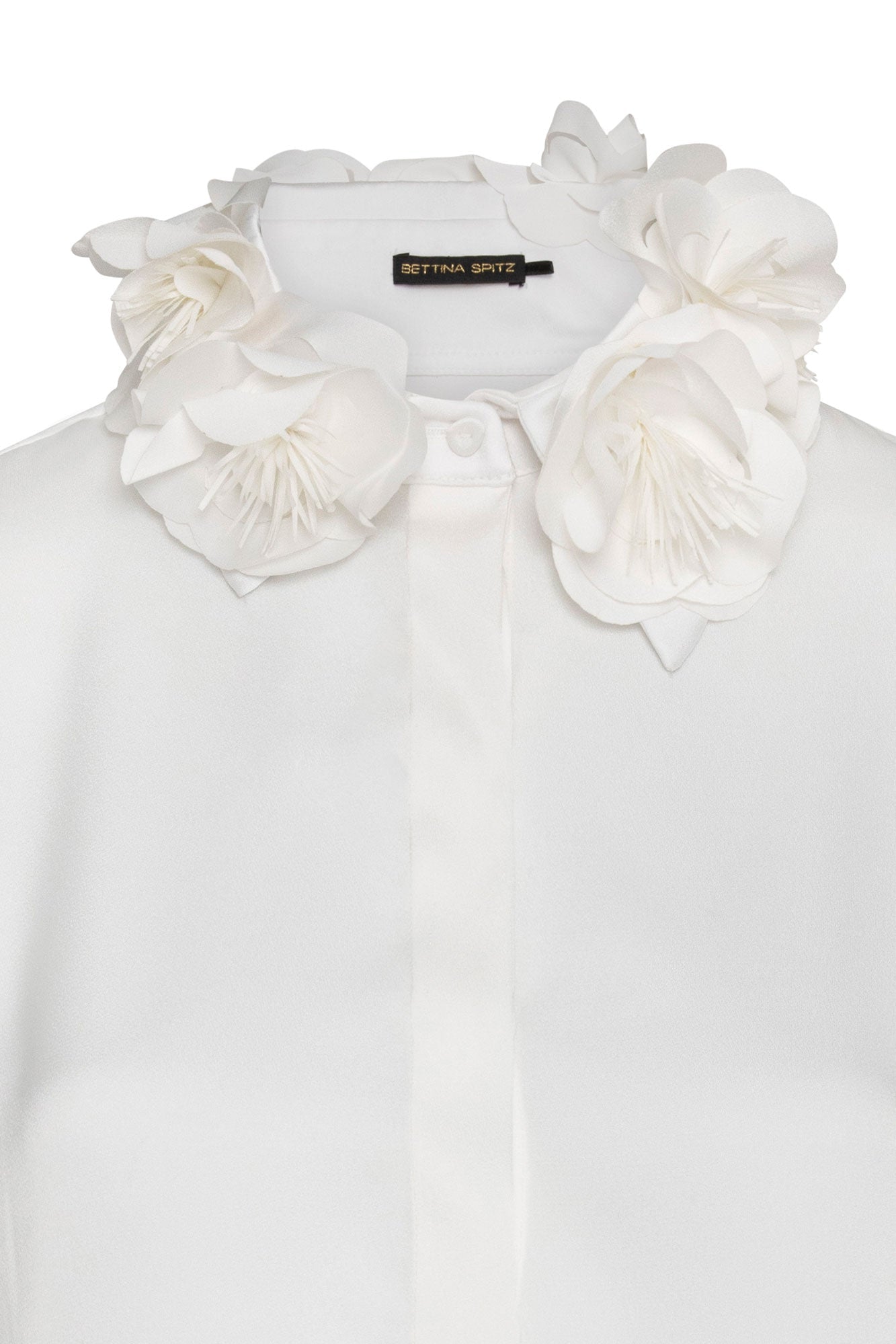 Ivory 3D floral appliqué blouse - collar flower detail zoom