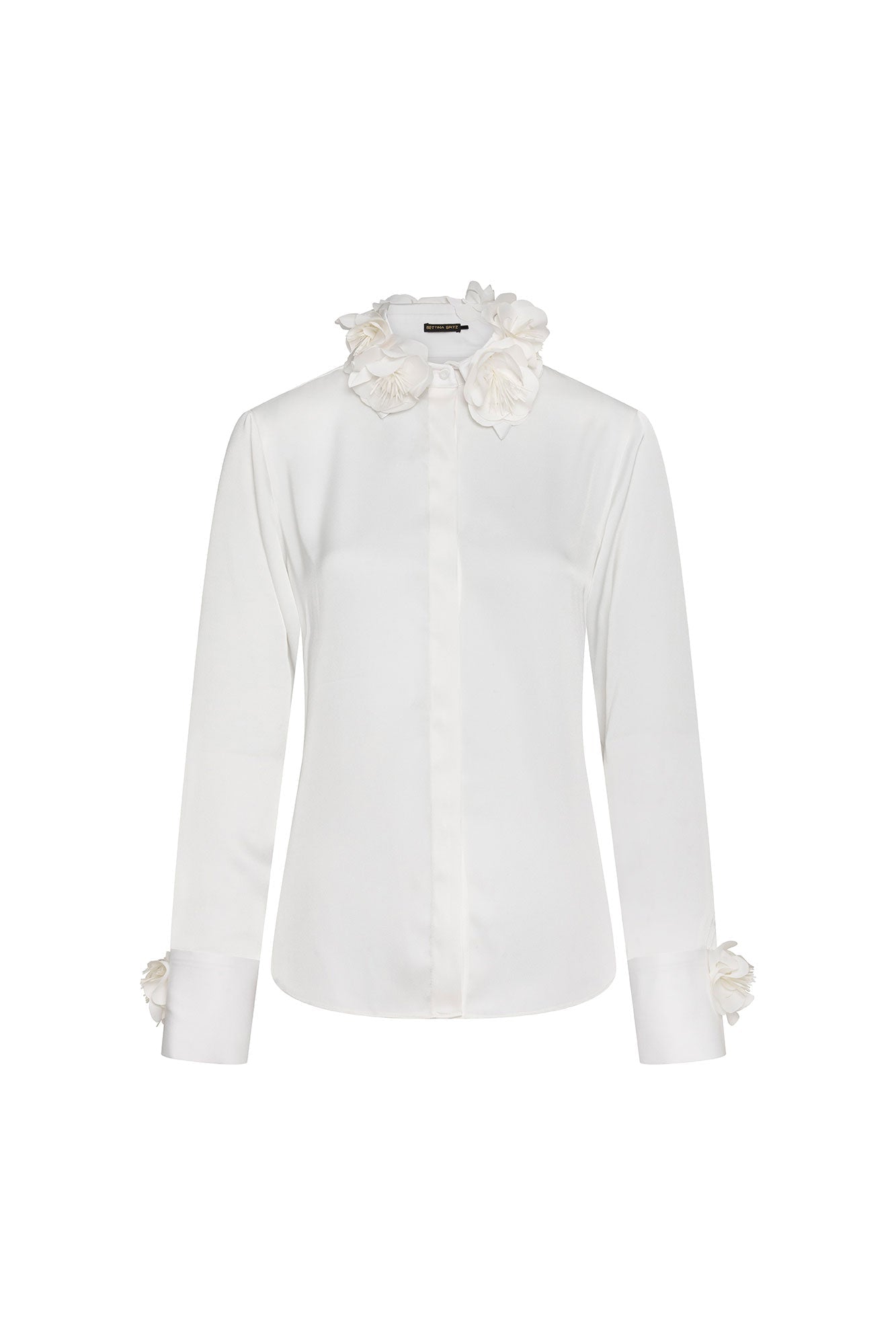 Ivory 3D floral appliqué blouse - front view