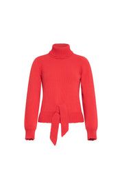 Rose Appliqué Turtleneck Sweater – Red