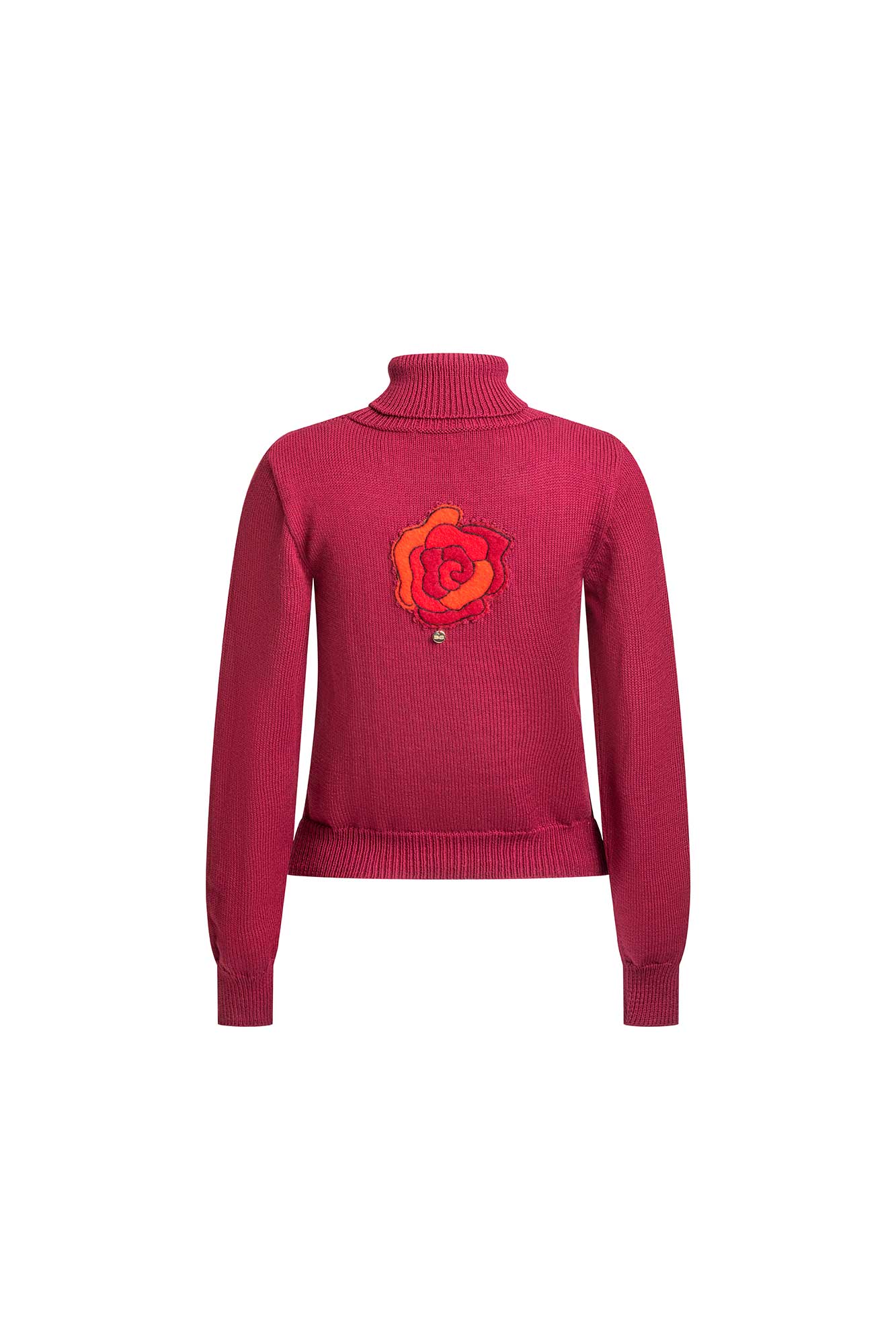 Rose Appliqué Turtleneck Sweater – Wine