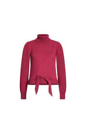 Rose Appliqué Turtleneck Sweater – Wine