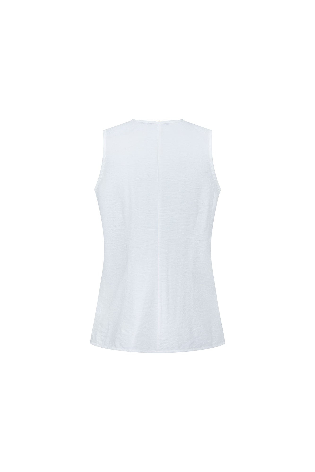 Ruched-Front Sleeveless Shirt – White