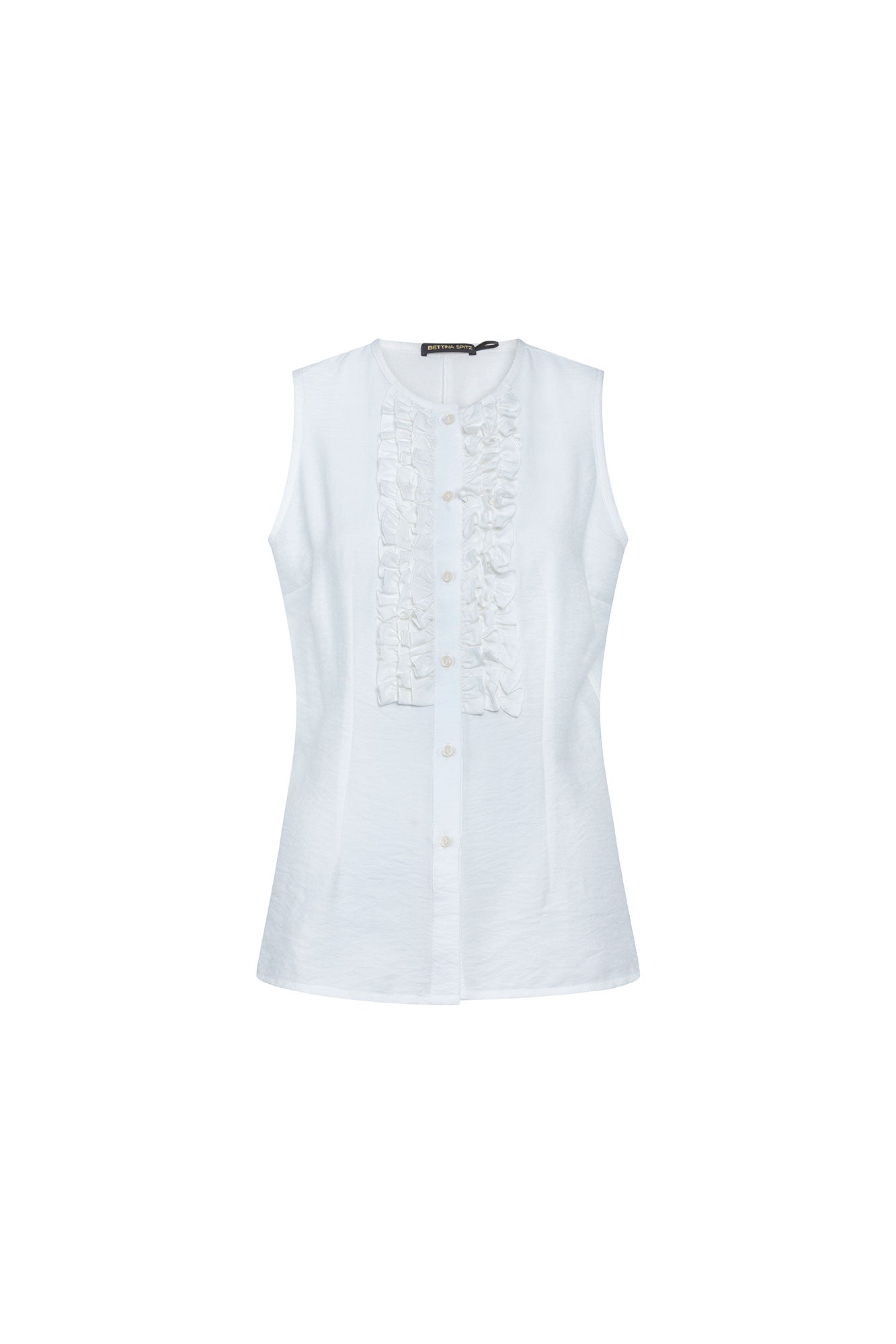 Ruched-Front Sleeveless Shirt – White