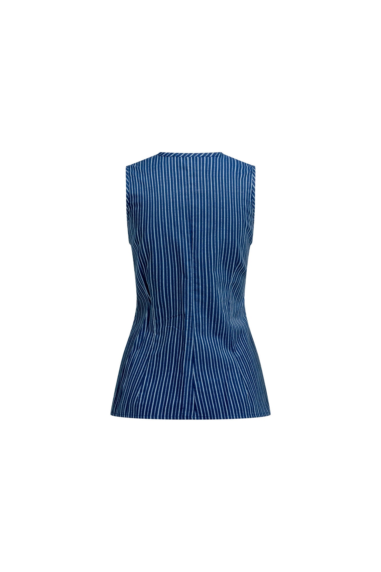 Striped Ruched-Front Sleeveless Shirt – Blue