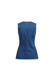 Striped Ruched-Front Sleeveless Shirt – Blue
