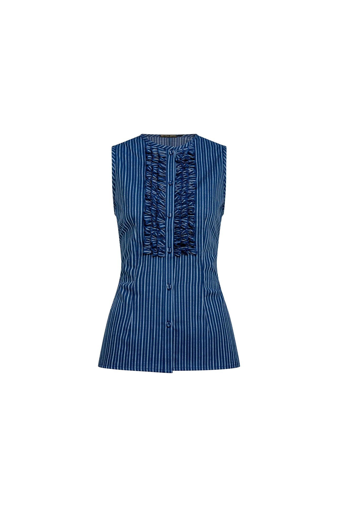 Striped Ruched-Front Sleeveless Shirt – Blue
