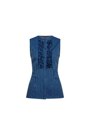 Striped Ruched-Front Sleeveless Shirt – Blue