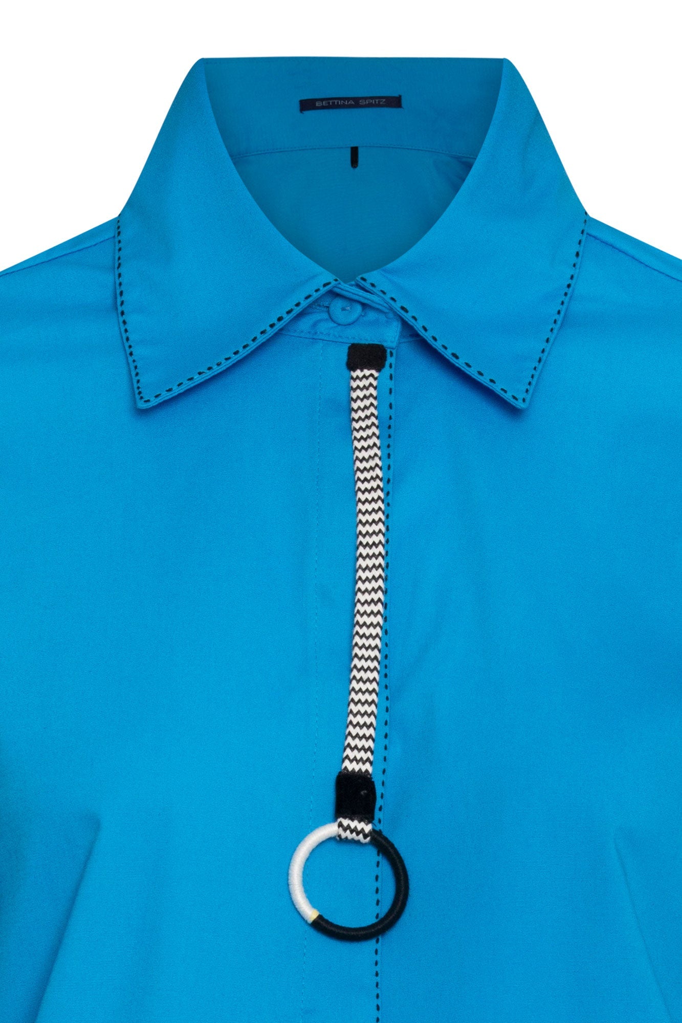 Cobalt blue ring-zip shirt - ring and placket detail zoom