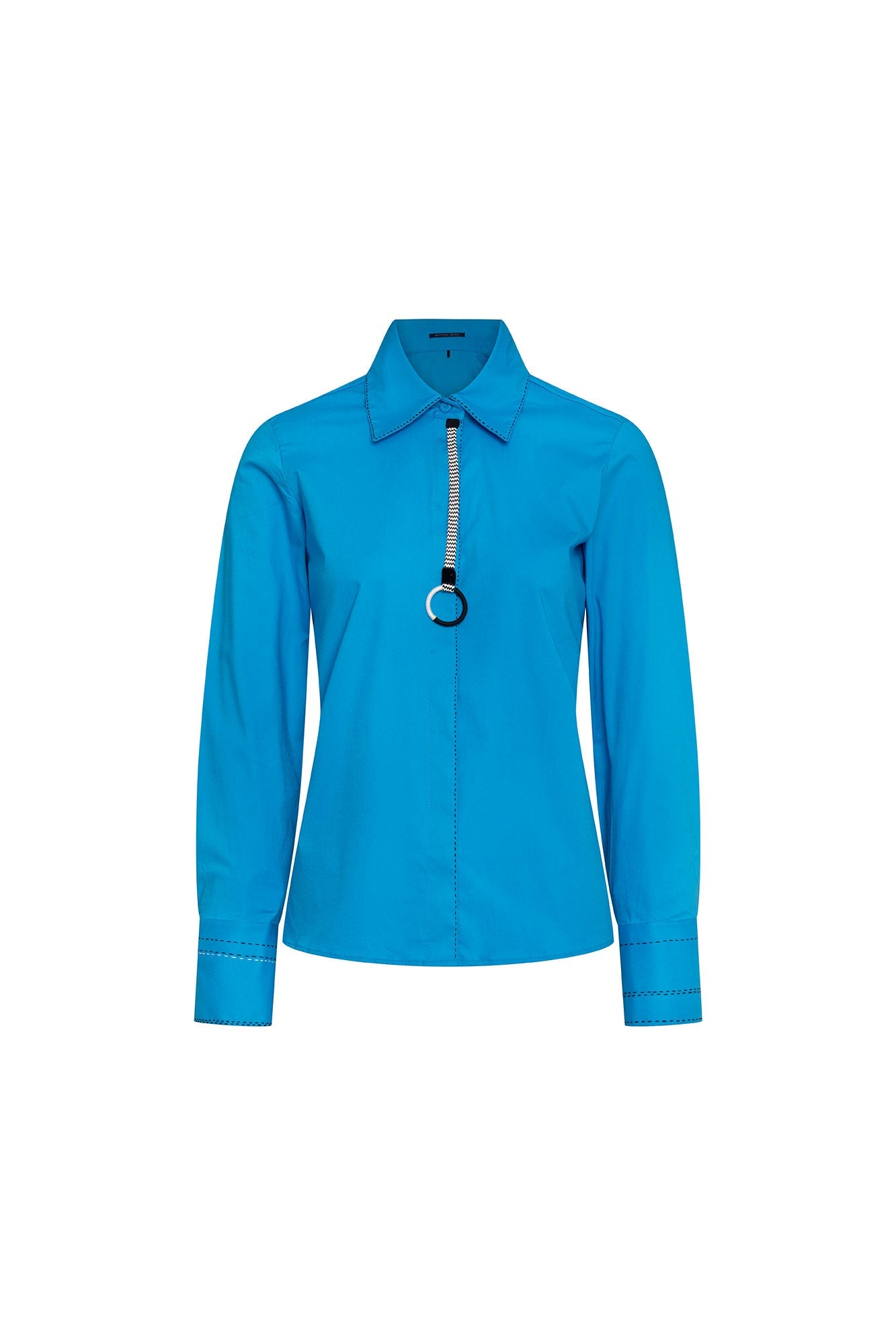 Cobalt blue ring-zip shirt - front view