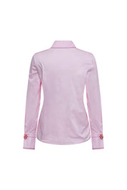 The Sol Argolla Pink Shirt — back view with fitted silhouette and red crystal cluster cuff detail