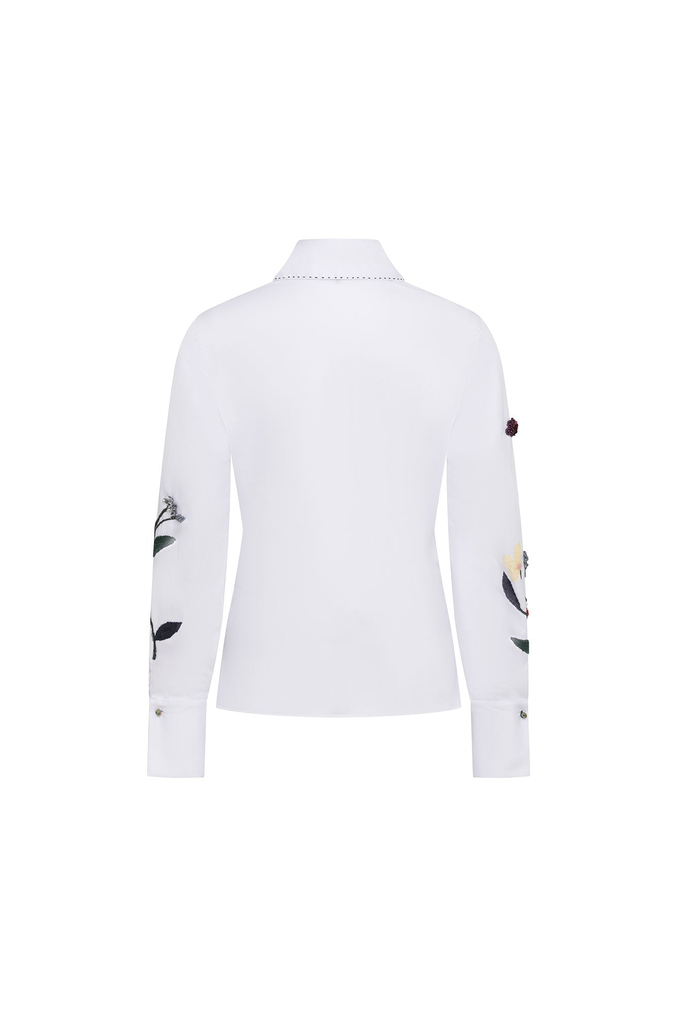 The Sol Flor White Shirt — back view with Bettina Spitz label at collar and clean fitted silhouette