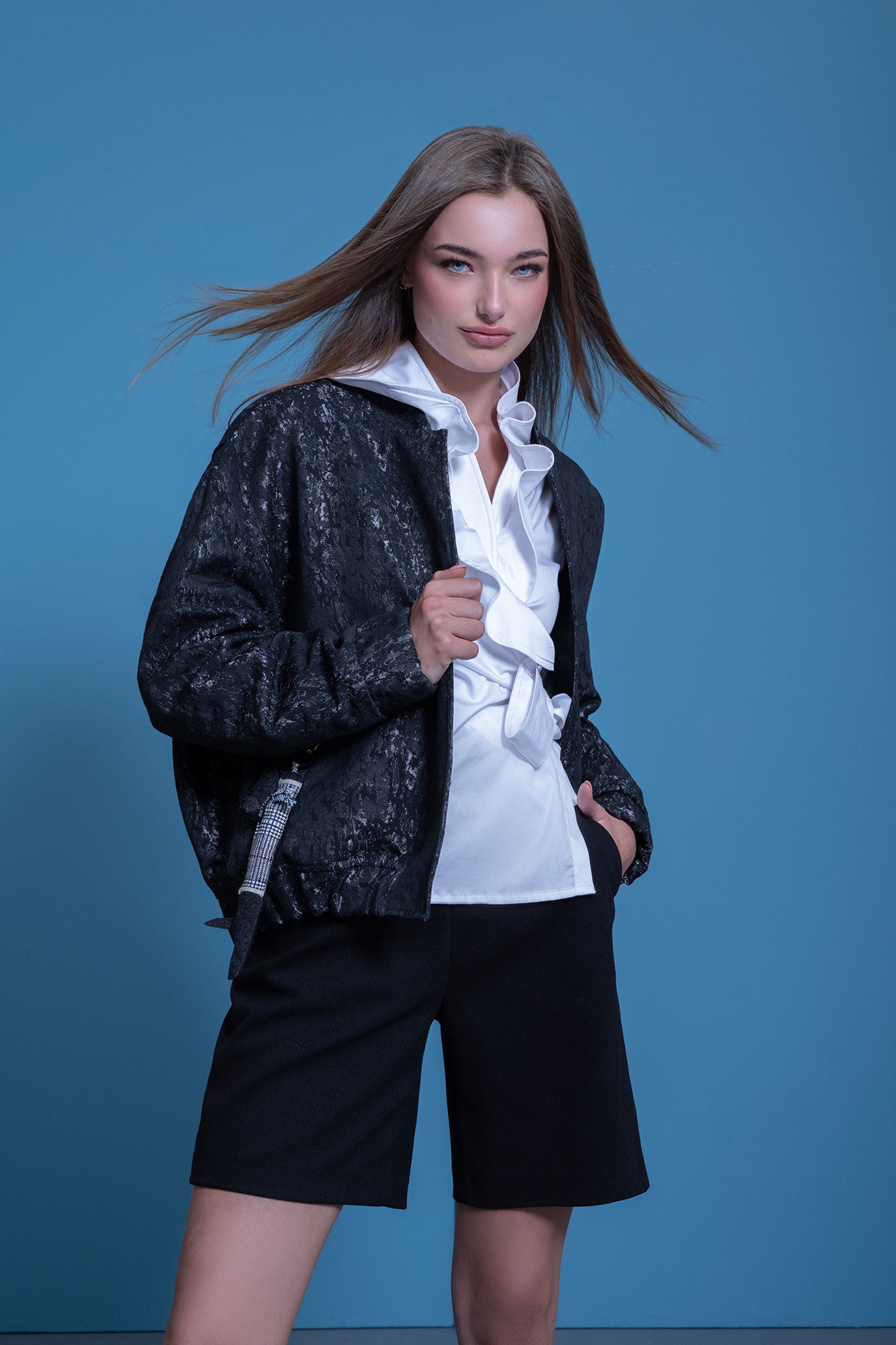 Black Snap-Button Bomber Jacket