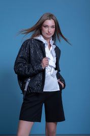 Black Snap-Button Bomber Jacket
