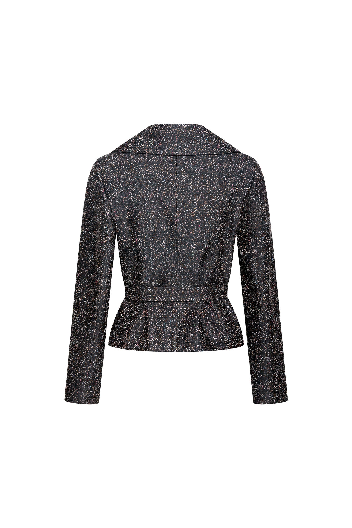 Belted Tweed Jacket with Lapel Collar – Brown