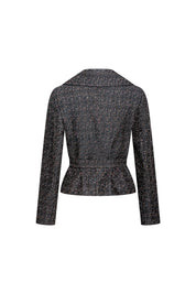 Belted Tweed Jacket with Lapel Collar – Brown