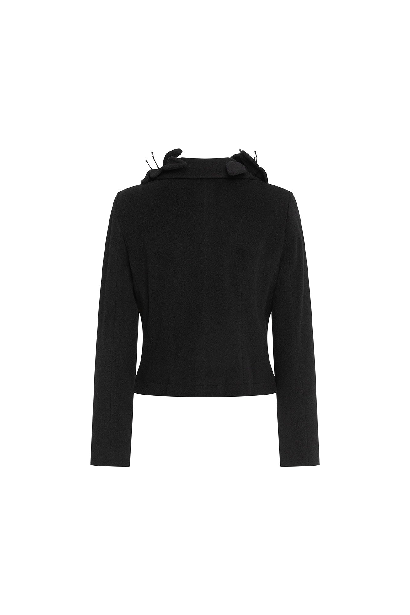 The Valentina — Black Cropped Jacket with 3D Floral Collar