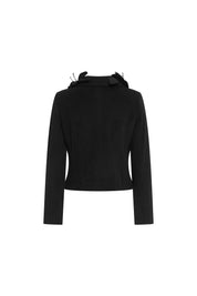 The Valentina — Black Cropped Jacket with 3D Floral Collar
