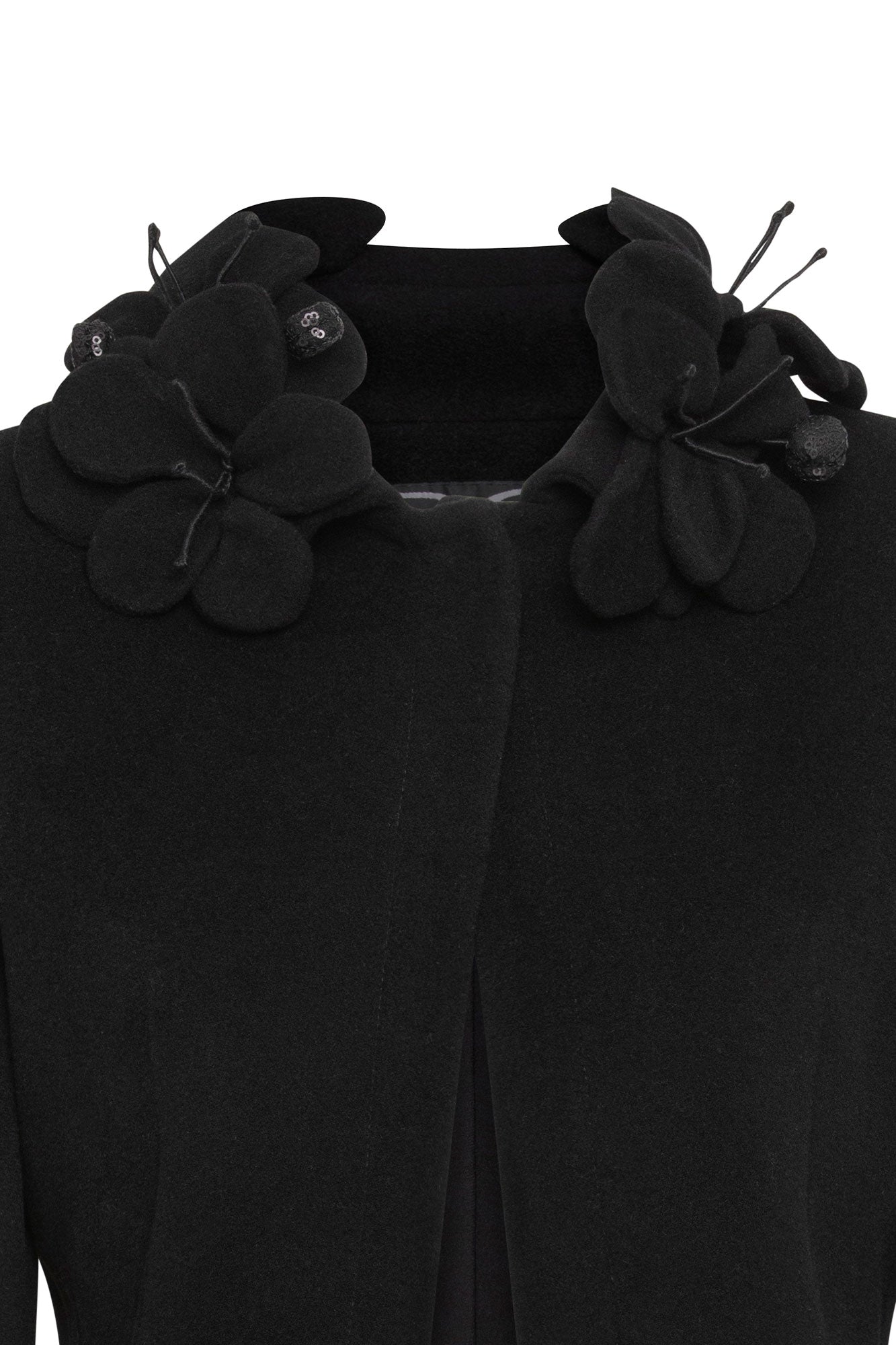The Valentina — Black Cropped Jacket with 3D Floral Collar