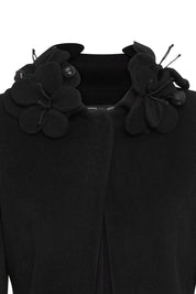 The Valentina — Black Cropped Jacket with 3D Floral Collar