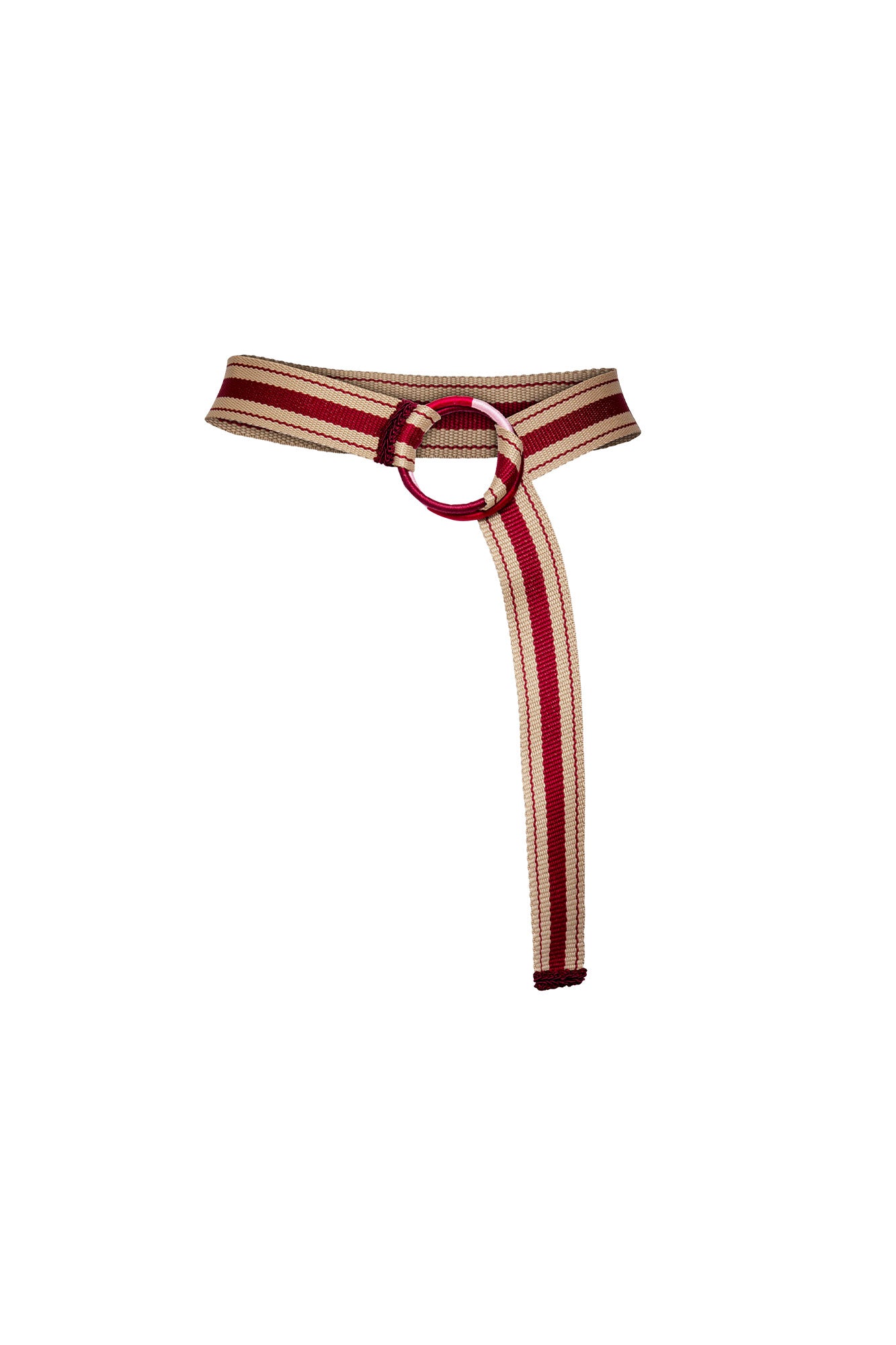 Striped Double Ring Belt – Burgundy