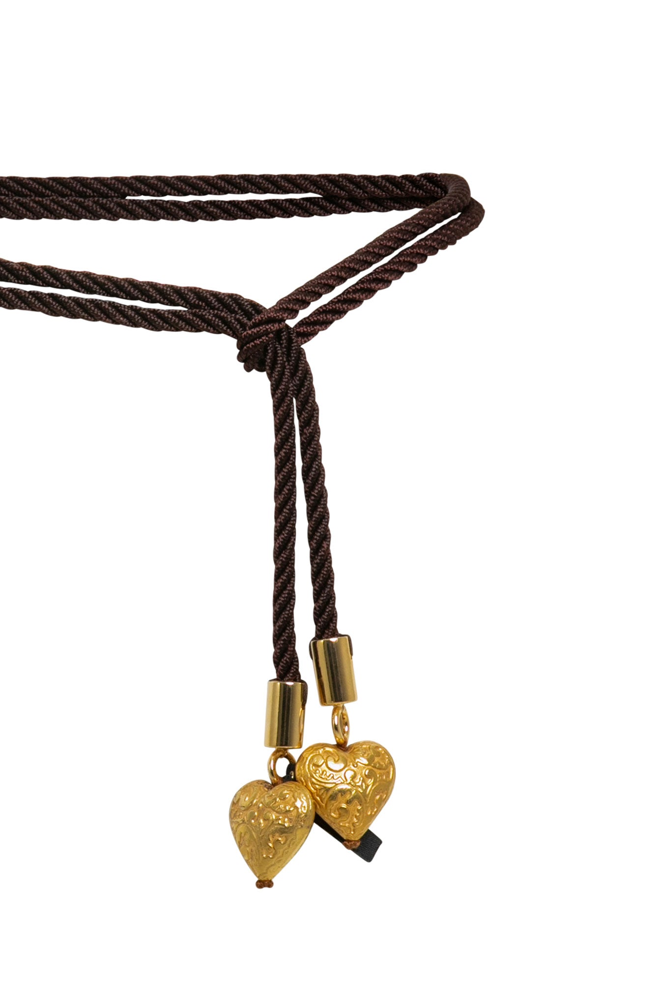 Brown Twisted Cord Belt with Gold Heart Charms